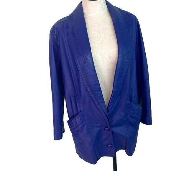 d'Linea Womens Leather Jacket Blue Size Small Vintage Oversized Made In Korea - Picture 5 of 13